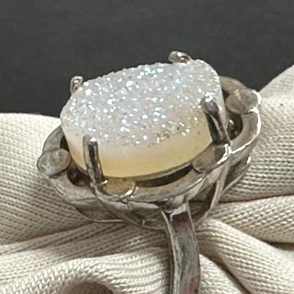 Sterling Silver White Stone Ring Woman Cocktail Ring Size 5 .925 Custom Jewelry